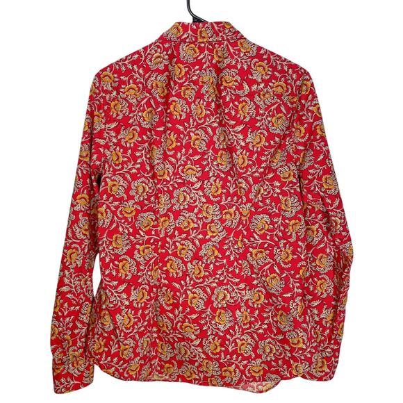 Chaps Ralph Lauren Womens Shirt Button Up Red Yellow Floral No Iron Blouse Top M - Picture 2 of 8